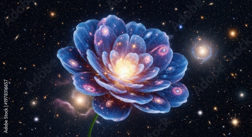 Cosmic Flower Blooming in a Galaxy with Stars and Nebulae