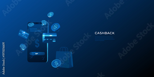 Digital cashback rewards displayed on a smartphone with shopping elements