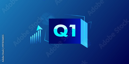Abstract representation of first quarter results with a rising graph