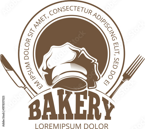 A vintage-style bakery sign featuring a rolling pin and whisk cross design