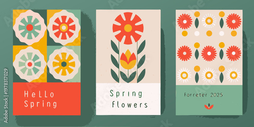 Floral bookmark set with spring greetings and decorative patterns