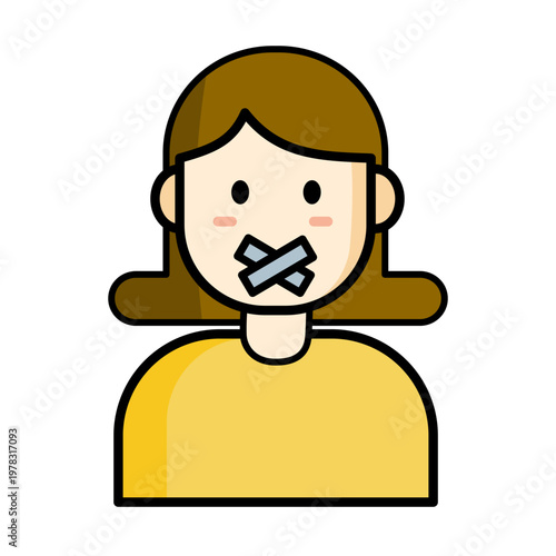 Quiet silence woman on white background.