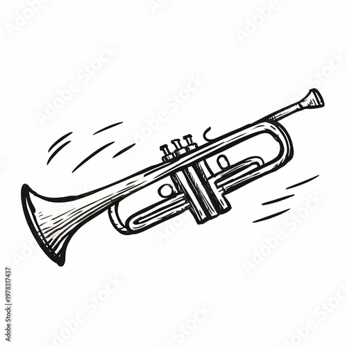 Trumpet rendered in a dynamic artistic sketch style captures the essence of musical performance, brass band heritage, and the soulful expression of jazz.