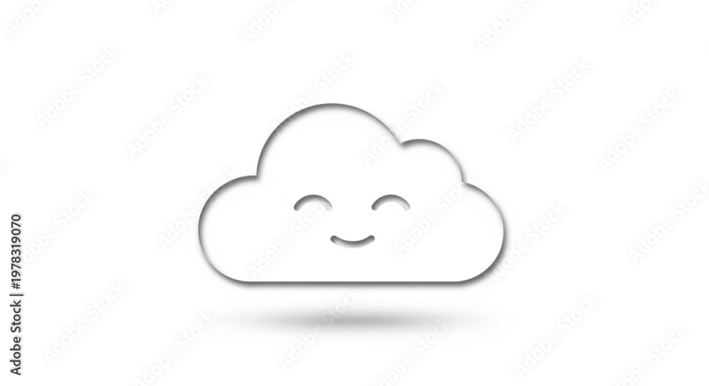 Fototapeta premium Simple cloud icon with smiling face representing weather and joy