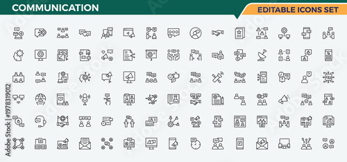 Communication line icon set. Conversation icon pack. Modern vector UI icons. It contains symbols to assist, contact, website, address, phone and more. Editable vector illustration.