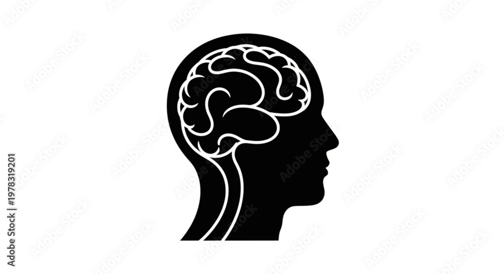 Obraz premium Human head profile with brain illustration for neurology and psychology