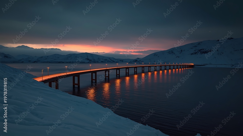 Fototapeta premium Winter Bridge Lights at Dusk