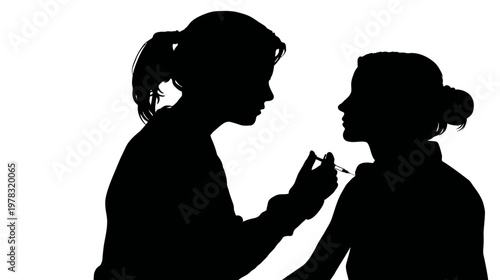 Nurse Silhouette Administering an Injection to a Patient in Medical Care Scene