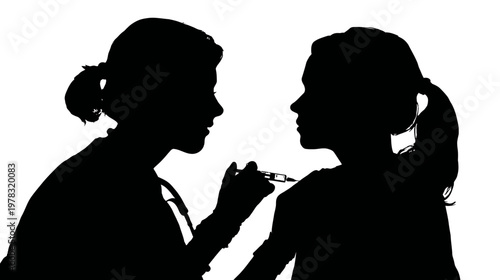 Nurse Silhouette Administering an Injection to a Patient in Medical Care Scene