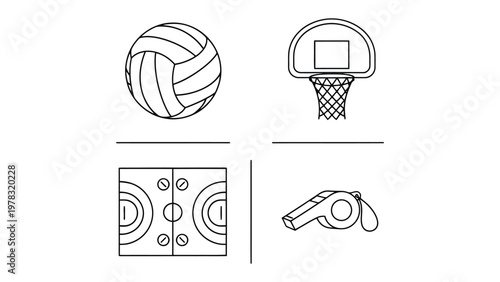 Sporting Symbols: A minimalist, clean graphic presents four iconic symbols of sport, inviting visual exploration of athleticism and competition.