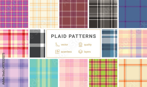 Seasonal plaid collection adapted for modern design. Traditional tartan meets Halloween workflows. Seamless vectors ensure usability.