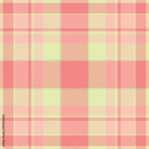 Hippy tartan fabric plaid, basic pattern seamless background. Femininity vector textile check texture in light and red colors.