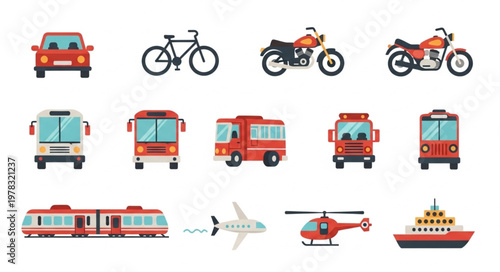 Collection of various transportation vehicles and modes of transport.