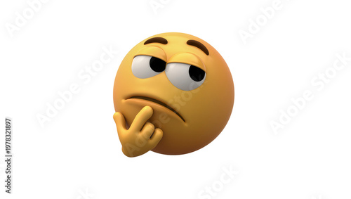 Bild auf Leinwand Yellow thinking emoji with finger on chin, isolated on transparent background