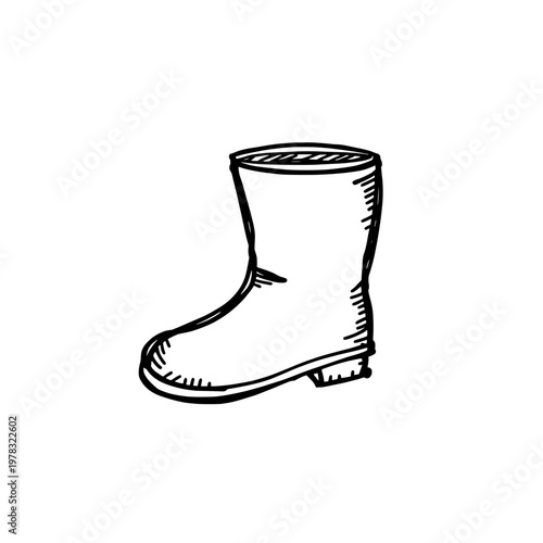 Playful autumn boots icon logo design. Rubber rain boot sign and symbol. Wellington boots icon. Hand drawn doodle for fall season.