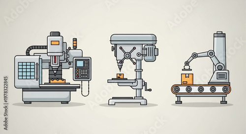 Industrial Manufacturing Machinery and Robotic Arm.