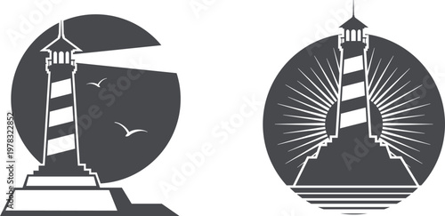 Silhouettes of a lighthouse and a clock tower against a starry sky