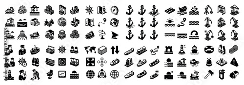 Maritime icons with anchor ship compass minimal