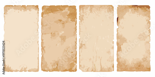 Four aged parchment paper rectangles arranged in a horizontal row