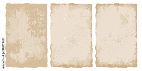 Three rectangular aged paper textures arranged vertically on a white background