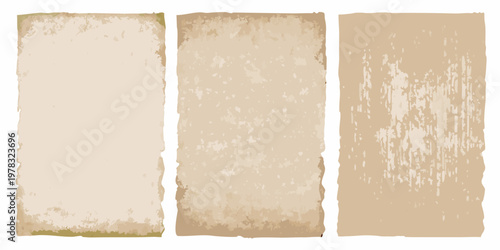Three aged paper textures arranged vertically displaying wear and discoloration