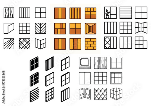 Window icons with pane grid shutter minimal