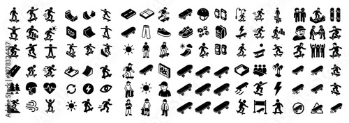 Skateboarding icons with skateboard ramp shoe flat