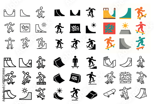 Street skate icons with ramp skater minimal