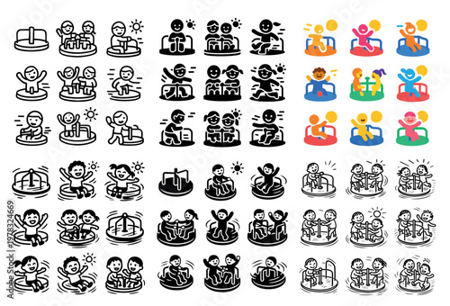 Family water icons with person tub ring outline