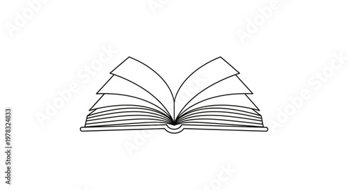 Open book outline drawing with pages flipped in black and white