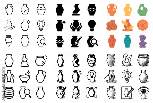 Craft icons with vase hands pot handdrawn