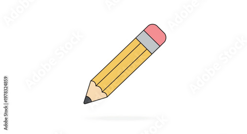 Yellow wooden pencil with pink eraser and sharp graphite tip