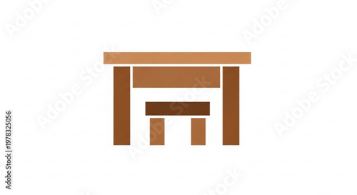 Minimalist brown wooden table and stool icon for furniture concept