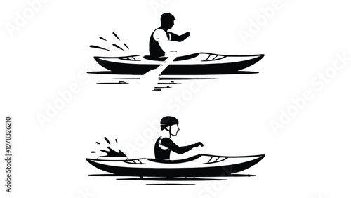 Kayaking Illustration: A person in a kayak paddles through the water, enjoying the open sea. Capturing the essence of adventure and physical activity.