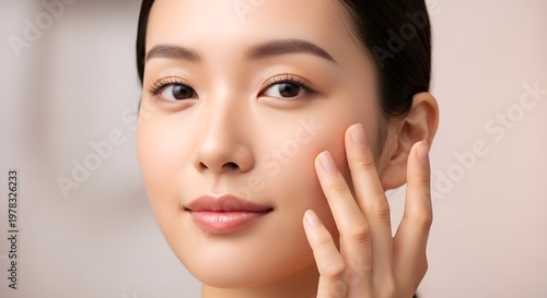 Asian Woman Touching Face, Skin Care Concept