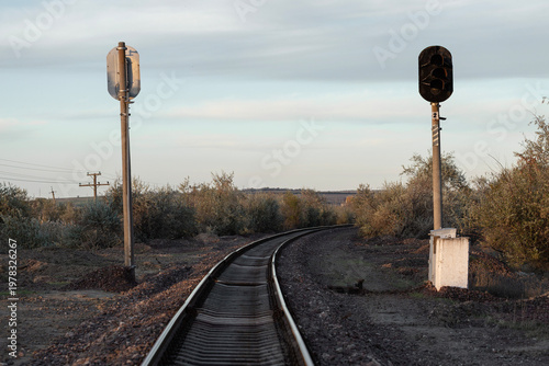 Railway tracks at sunset. New infrastructure for train traffic