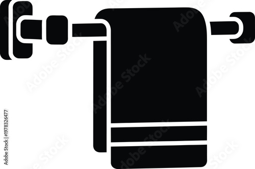 Silhouette towel hanging on a modern wall mounted towel rack vector illustration