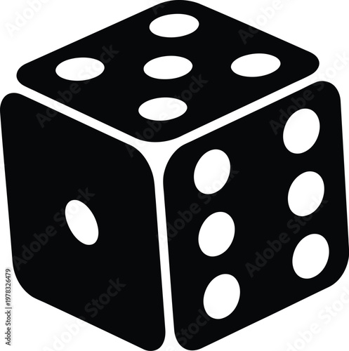 Silhouette three dimensional dice with pips for gambling and games vector illustration