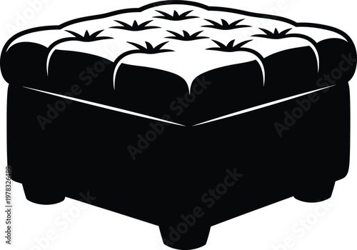 Silhouette tufted ottoman footstool furniture classic design vector illustration