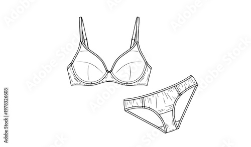 Bra and lingerie outline vector illustration set on white background