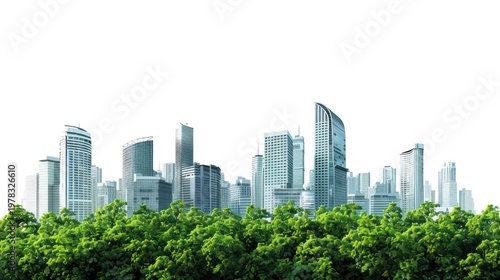 Modern skyline with lush greenery