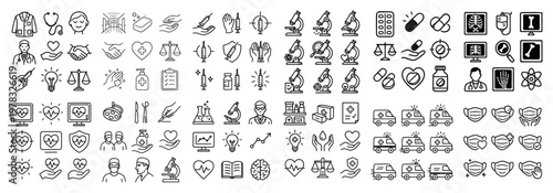 Hospital icons with doctor nurse clipboard minimal