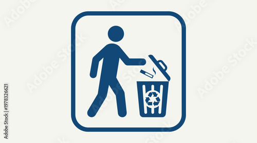 Person throwing cigarette into trash can for a healthy lifestyle and clean air