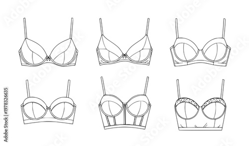 Fashion bra and bustier vector illustration set on white background