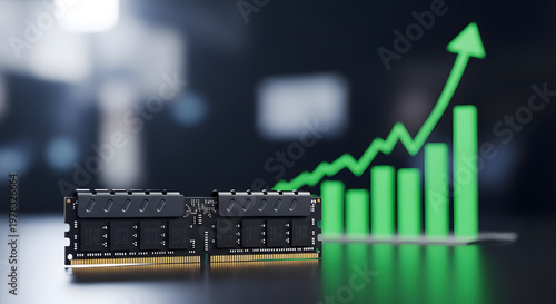 Computer ram modules with green growth chart indicating financial performance