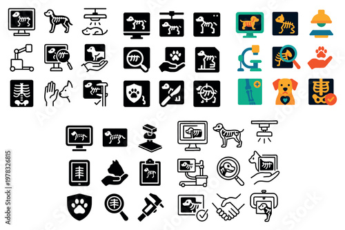 Diagnostics icons with xray dog microscope flat