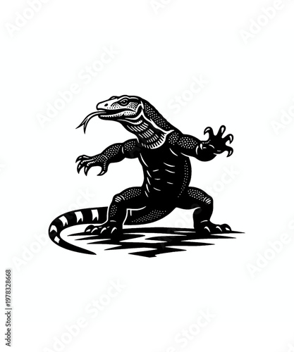 aggressive monitor lizard hissing in attack pose vector illustration
