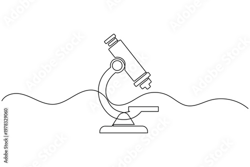 Research Microscope Continuous One Line Drawing Minimalist Lab Icon Outline Vector Illustration
