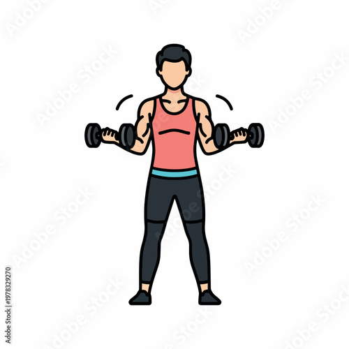 Dumbbell Workout Illustration – Strength Training Fitness Flat Vector Icon for Gym Exercise & Muscle Building