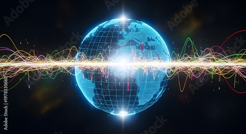 Global Network Connection - Digital World, Data Flow, Technology Concept
